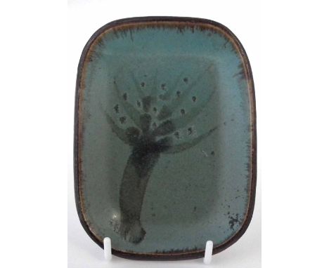 Michael Leach (1913-1985) Yelland Pottery small rectangular dish, painted with a tree, impressed 'Y' to base, 13cm wide     A
