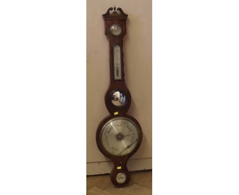 Mahogany wheel barometer (tube missing). Condition report: see terms and conditions