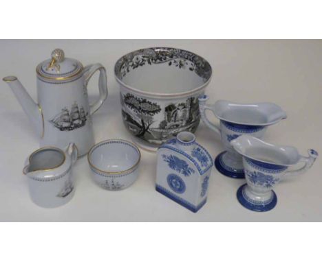 Copeland Spode "White Diamond" coffee pot, milk jug and sugar basin, Spode's Italian jardinier, two Spode "Fitzhugh" jugs and
