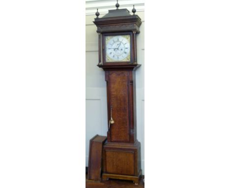 George III oak longcased clock signed Thomas Birchall, Nantwich, the square brass dial with a re-silvered chapter ring and fi