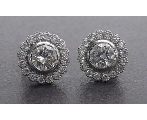 Pair of 18ct white gold diamond cluster ear studs, each 0.5ct approx, colour K/L, 9.5mm diameter