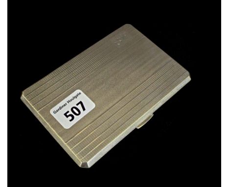 Engine turned silver cigarette case of rectangular form with canted corners, gilt interior, maker Frederik Field, Birmingham 