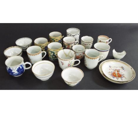 Collection of eighteen various Oriental tea bowls and coffee cans of various forms and state of repair; together with two sau