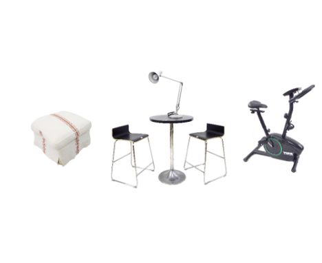 Mixed lot to include retro style black slate top table with cast aluminium tulip base, 36" high; together with a pair of IKEA