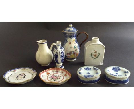 Mixed collection of Chinese porcelain to include blue and white baluster jug, decorated with polychrome panels of figures; to