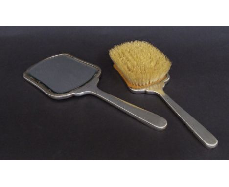 1940s silver engine turned dressing brush and mirror, inscribed 'Mary', maker W G Sothers, Birmingham 1947, 11" and 9.5" long