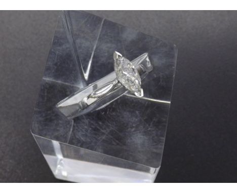 (367T04) 18ct marquise diamond solitaire ring, 0.8ct approx, clarity I2/3, colour G, ring size K/L