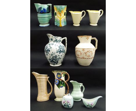 Collection of eleven various decorative pottery jugs and vessels to include Beswick, Burleigh Ware, Stirling Trentham etc, th