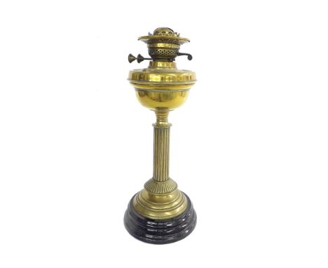 Victorian corinthian column brass oil lamp, 18" high (no shade)
