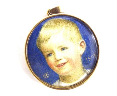 Early 20th century School - miniature portrait of a boy's face, indistinctly monogrammed and dated 1903, work on ivory, round