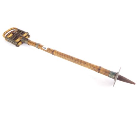 Antique bamboo shooting stick with folding bergere seat, 32" long
