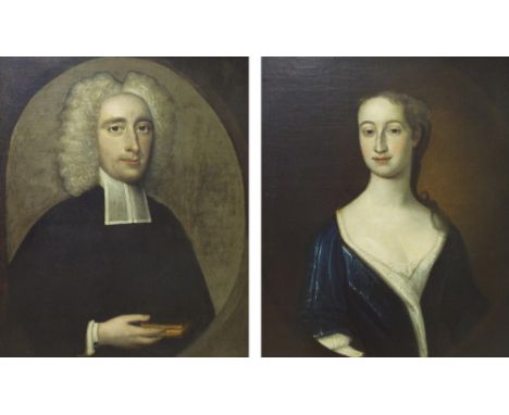 18th century School - bust portrait of Minister W. Henderson and his partner Margaret Campbell, inscribed and dated 1731 vers