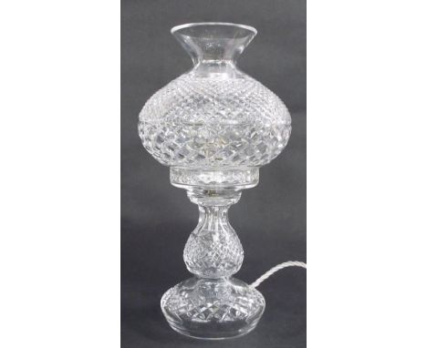 Crystal cut glass table lamp with ovoid shade upon a baluster column, 15" high