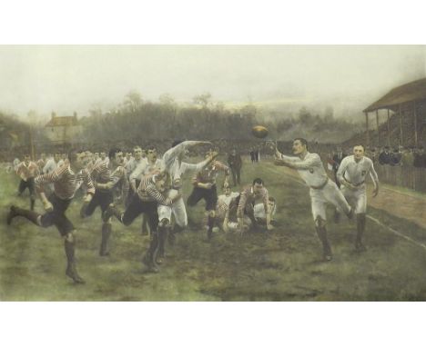 After W*B* Wollen - 'A Rugby Match', colour print, 18" x 29", framed