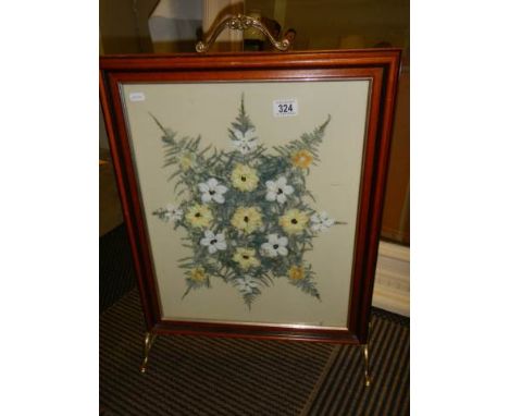 A good quality mahogany fire screen with brass fittings and floral display centre, COLLECT ONLY. 