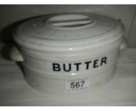 A ceramic butter dish. 