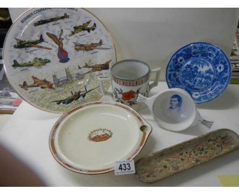 A Bomber Command collector's plate and other ceramic items. 