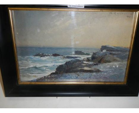 A framed and glazed oil on board seascape signed M Cavalla 1920 (Mario Cavalla 1902-1962), COLLECT ONLY