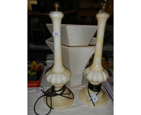 A pair of table lamp bases &amp; hoop shades (no wire support bracket) 