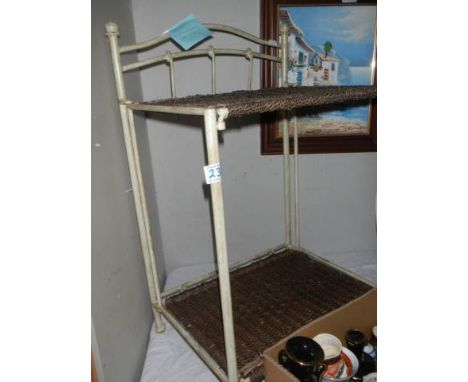 A metal and Raffia shelf unit, COLLECT ONLY. 