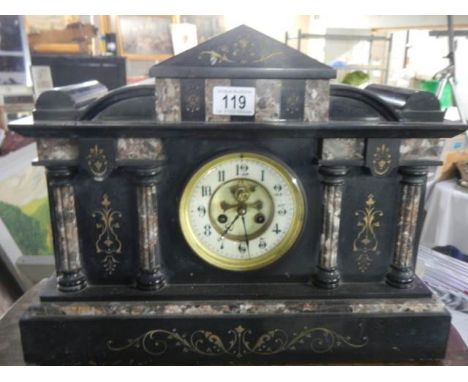 A black slate Paladian style mantel clock, COLLECT ONLY. 