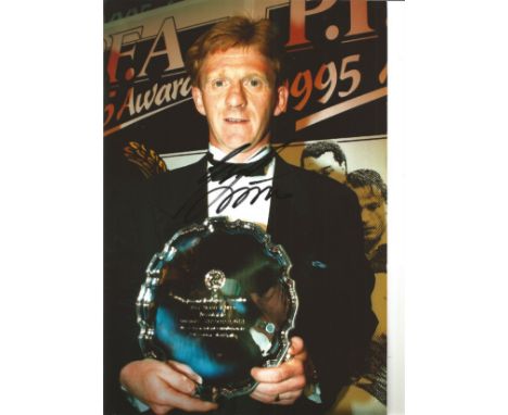 Gordon Strachan Leeds United Signed 12x 8 inch football photo. Good Condition. All autographed items are genuine hand signed 