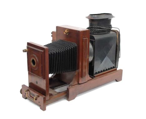 A Late Victorian Mahogany and Tin 'British Made Record' Lantern-Type Enlarger, 55cm long together with a box of accessories i