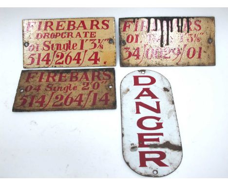 Railway Interest: A Vintage Enamel Sign 'Danger', red lettering on a white ground, 23 x 10cm and three others relating to 'Fi