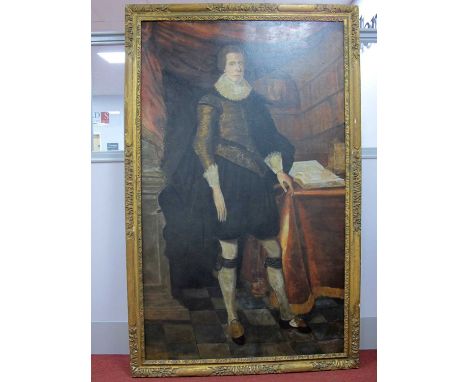 ATTRIBUTED TO GEORGE JAMESONE (1589-1644)A Portrait of John 6th Earl of Rothes, 1600-1641, standing in an interior beside a b