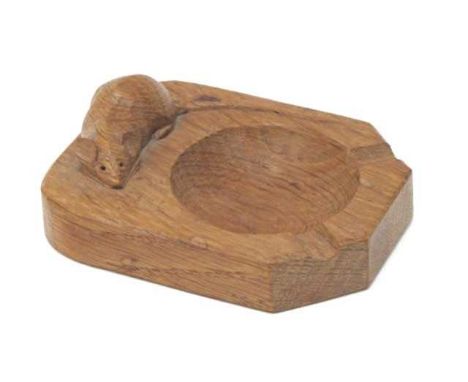 A Robert Thompson 'Mouseman' Oak Ashtray, of rectangular form with carved mouse signature, 8 x 10cm.