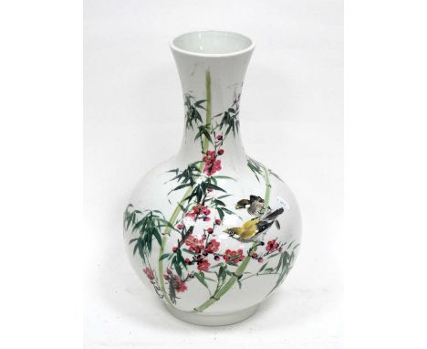 A Mid XX Century Chinese Porcelain Vase, painted with birds on a branch, character mark to base, 42cm high.