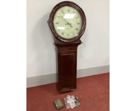 A XIX Century Mahogany Eight Day Tavern Clock, with circular hood to white dial with Roman numerals, stamped "Chamberley' pos