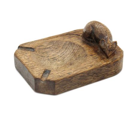 A Robert Thompson 'Mouseman' Oak Ashtray, of canted rectangular form with carved mouse signature, 7 x 10cm.Missing top part a