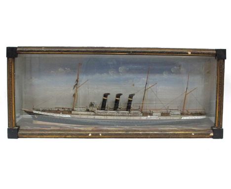 An Early XX Century Model of the Philadelphia S.S. Paris, the glass fronted case housing the detailed steam sail passenger sh