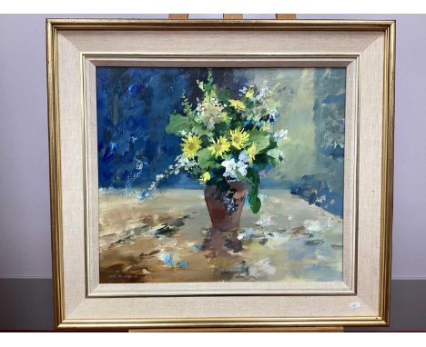 ENGLISH SCHOOL (Mid XX Century)Still Life of Summer Flowers in a Vase, oil on board, signed indistinctly lower left J.T. Brew