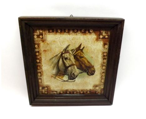 Framed Tile decorated with two horses