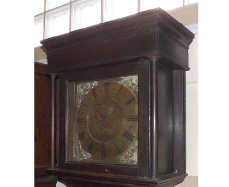 A late 18th/early 19th Century Oak Longcase Clock, Samuel Harley, Salop, the square Brass dial with black circular Roman chap