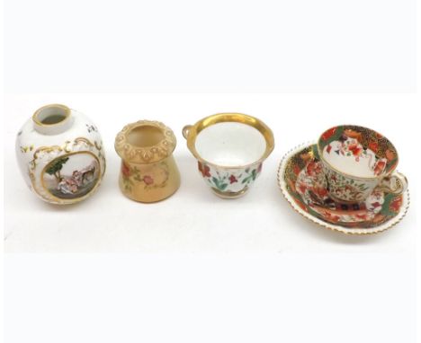A Mixed Lot comprising: a 19th Century Spode Cup and Saucer; a further Cup; a Capodimonte Jar; a small Blush Worcester Jar, l