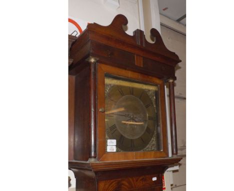 A late 18th Century Oak Longcase Clock, John Rogers of Leominster, the square Brass dial with circular Roman chapter ring, ou