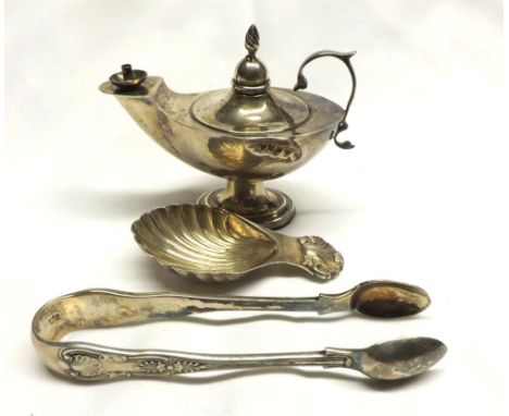 A Mixed Lot comprising: a small hallmarked Silver “Aladdin Lamp”, Table Cigar Light, 4” long, Birmingham 1911 (with large den