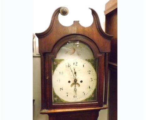 An early 19th Century Oak and Mahogany Longcase Clock with 8-day movement, the hood with broken arch detail and side columns,