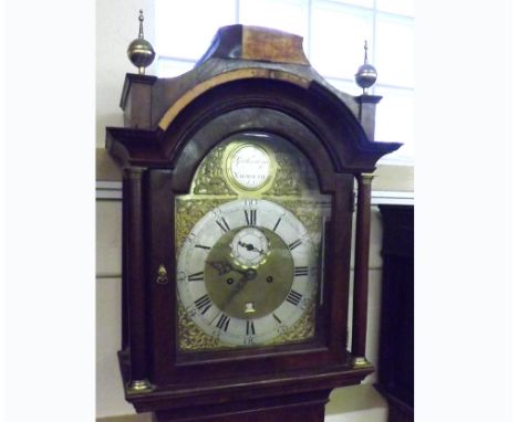 An 18th Century Longcase Clock with 8-day movement, signed Robert Grinling of Yarmouth, the hood with brass finials, glazed a