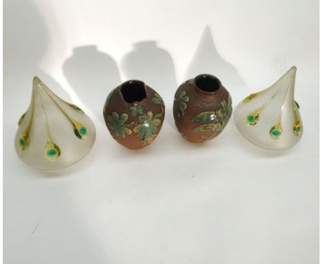 A Mixed Lot comprising: a pair of late 19th/early 20th Century Glass Light Shades of conical form; together with a further pa