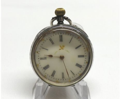 A last quarter of the 19th Century/first quarter of the 20th Century continental Silver cased Fob Watch, gilded hands to a cr