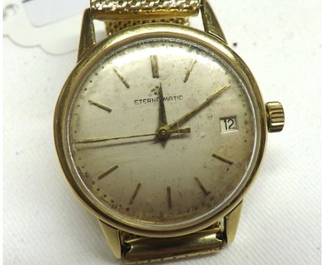 A third quarter of the 20th Century 18K Gold cased “Eterna-matic” Gents Wristwatch, gilded hands to a cream dial (discoloured