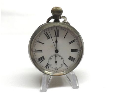A first/second quarter of the 20th Century Nickel cased Open Faced Pocket Watch, blued steel hands to a white enamel dial wit