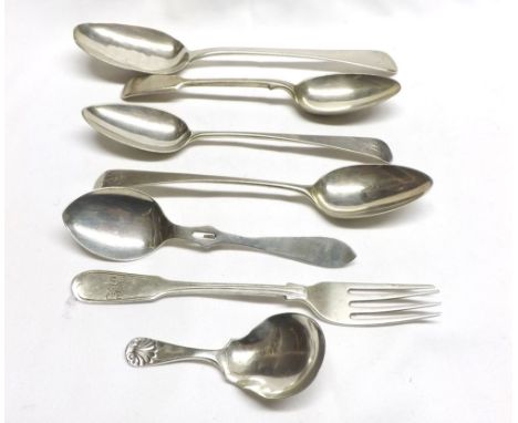 A group of Antique and other Silver Flatwares, including Georgian Tablespoon and two Dessert Spoons in Old English pattern; F