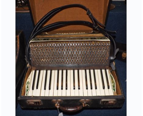 A 1920s/30s Hohner Verdi 1 forty-eight button Piano Accordion, central paper-covered bellows, detailed with Art Deco type chr