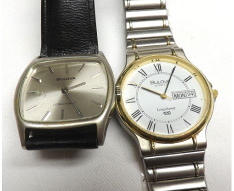 A Mixed Lot comprising: two various late 20th Century Quartz Wristwatches, Bulova “Longchamp”, the first with quartz movement