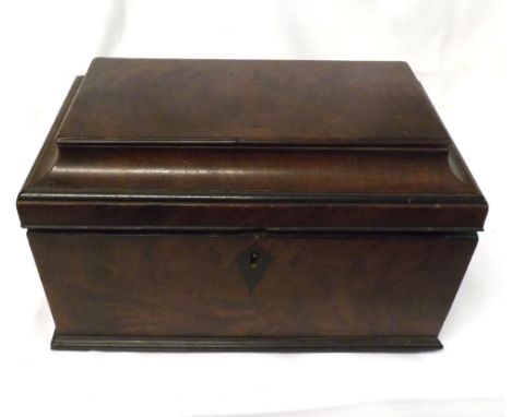 A 19th Century Mahogany Tea Caddy of rectangular form, the interior with three sub-divisions, requiring overall restoration, 